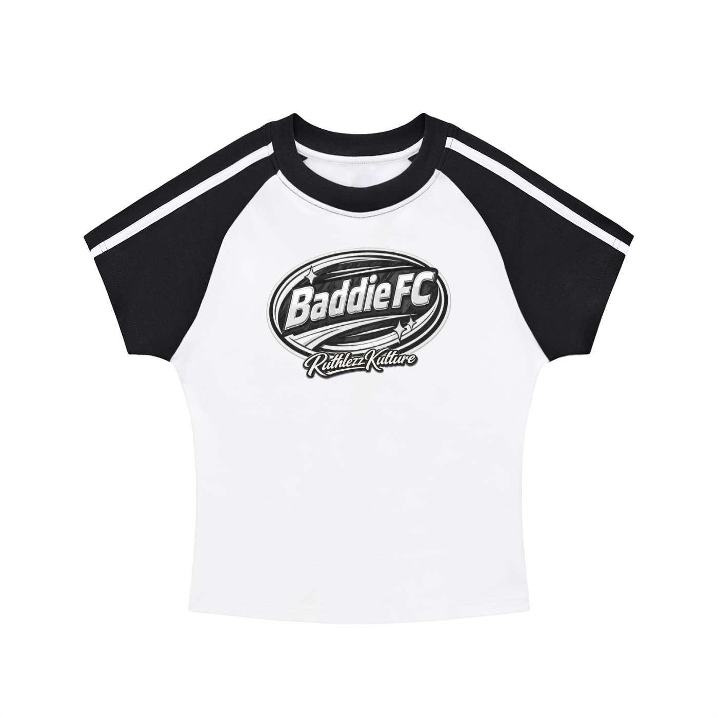 RK ‘Baddies FC’ Contrast Stripes Bodycon Raglan  Sleeve T-Shirt