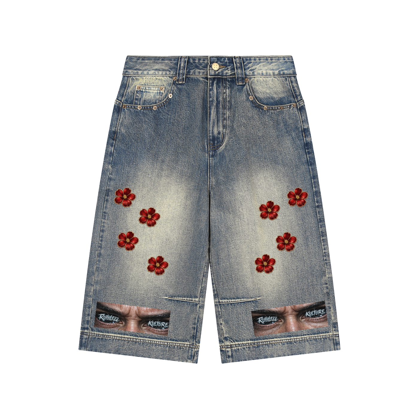 Ruthlezz Kulture Unisex Graphic Baggy Jean Shorts.