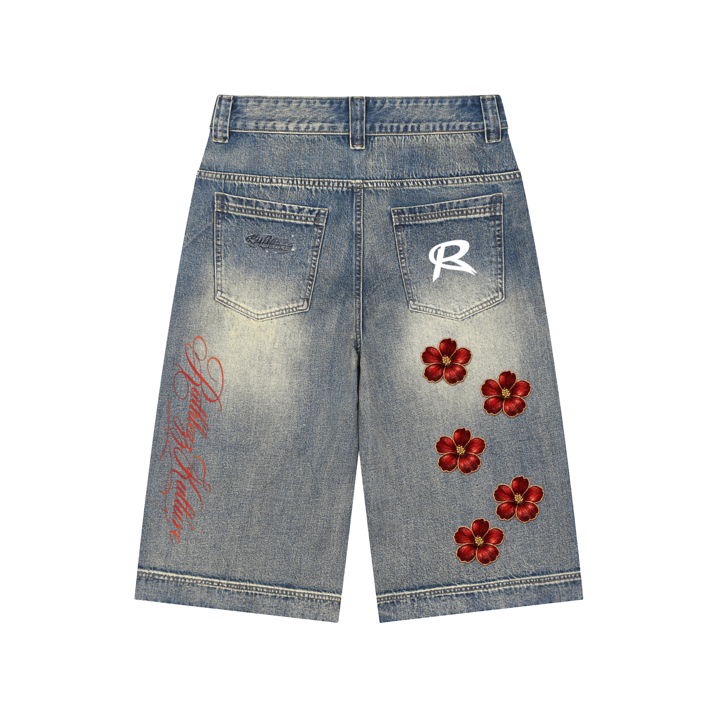 Ruthlezz Kulture Unisex Graphic Baggy Jean Shorts.